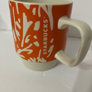 Starbucks 2016 Spring Vibrant Orange and White Floral Mug Collectable 12 oz